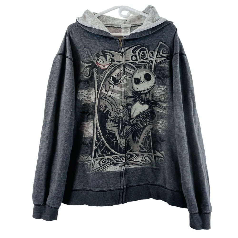 Adult XXL Disney Store Nightmare‎ Before Christmas Hoodie Gray Jack Scary Teddy
